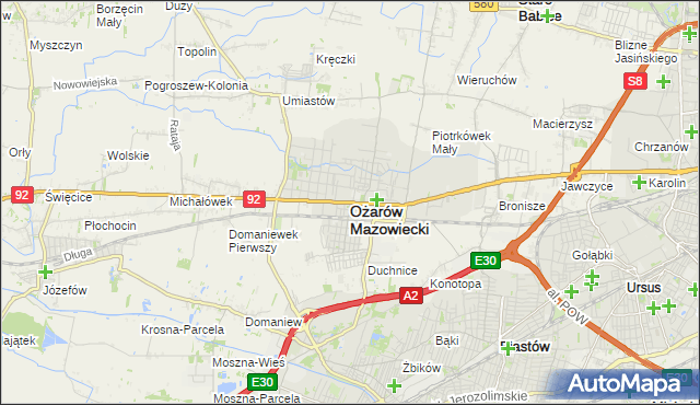 mapa Ożarów Mazowiecki, Ożarów Mazowiecki na mapie Targeo