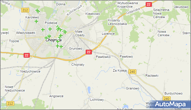 mapa Pawłówko gmina Chojnice, Pawłówko gmina Chojnice na mapie Targeo