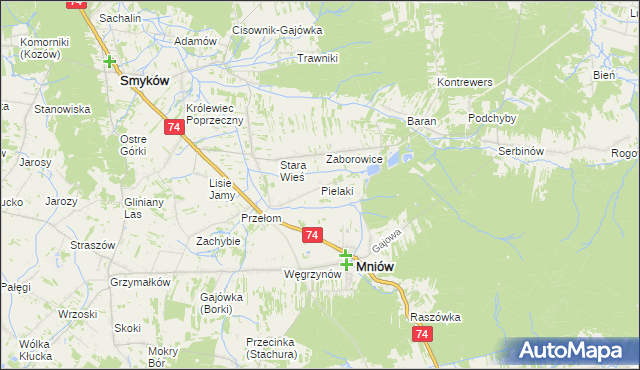 mapa Pielaki gmina Mniów, Pielaki gmina Mniów na mapie Targeo