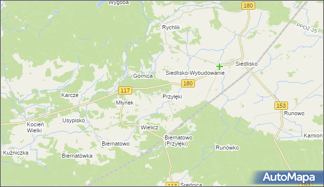 mapa Przyłęki gmina Trzcianka, Przyłęki gmina Trzcianka na mapie Targeo