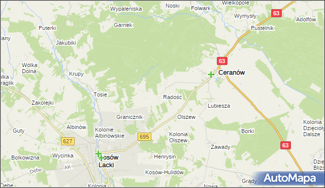 mapa Radość gmina Ceranów, Radość gmina Ceranów na mapie Targeo