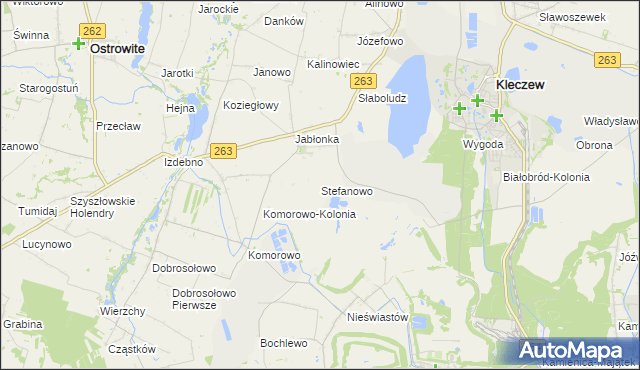 mapa Stefanowo gmina Kazimierz Biskupi, Stefanowo gmina Kazimierz Biskupi na mapie Targeo