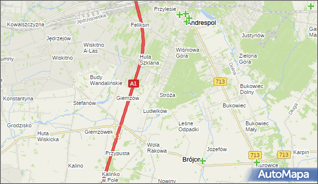 mapa Stróża gmina Andrespol, Stróża gmina Andrespol na mapie Targeo