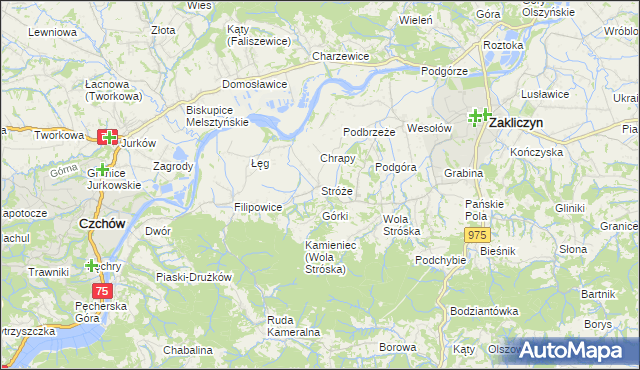 mapa Stróże gmina Zakliczyn, Stróże gmina Zakliczyn na mapie Targeo