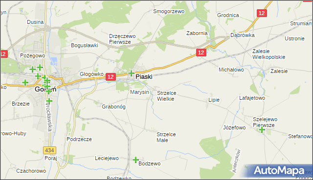 mapa Strzelce Wielkie gmina Piaski, Strzelce Wielkie gmina Piaski na mapie Targeo