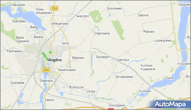 mapa Szczeglin gmina Mogilno, Szczeglin gmina Mogilno na mapie Targeo