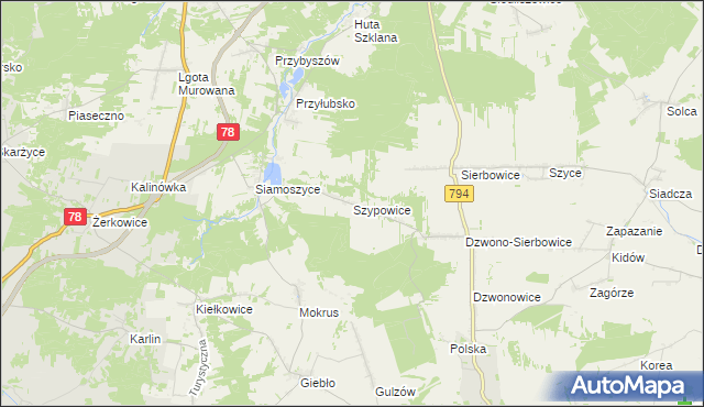 mapa Szypowice, Szypowice na mapie Targeo