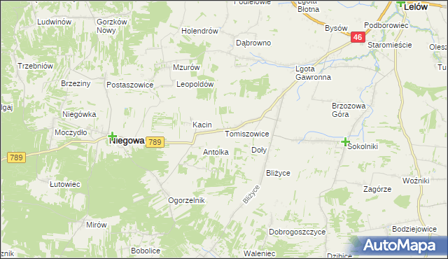 mapa Tomiszowice, Tomiszowice na mapie Targeo