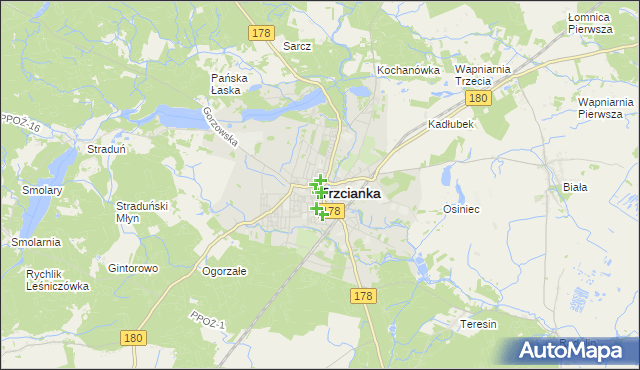 mapa Trzcianka powiat czarnkowsko-trzcianecki, Trzcianka powiat czarnkowsko-trzcianecki na mapie Targeo