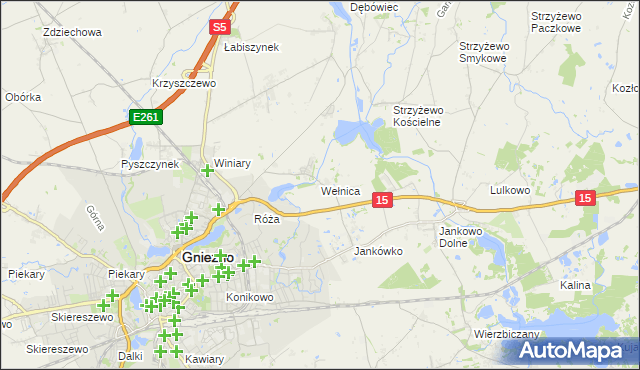 mapa Wełnica gmina Gniezno, Wełnica gmina Gniezno na mapie Targeo