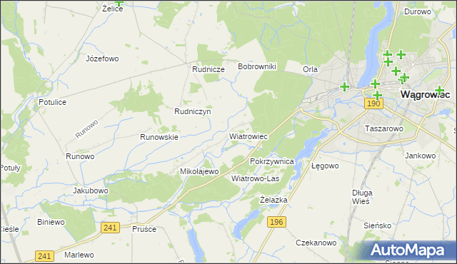 mapa Wiatrowiec gmina Wągrowiec, Wiatrowiec gmina Wągrowiec na mapie Targeo