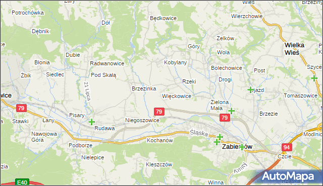 mapa Więckowice gmina Zabierzów, Więckowice gmina Zabierzów na mapie Targeo