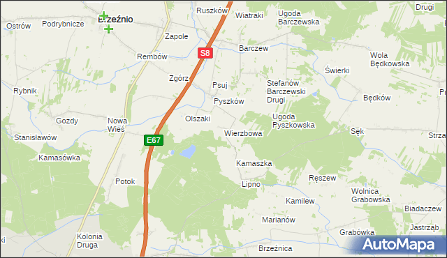 mapa Wierzbowa gmina Brzeźnio, Wierzbowa gmina Brzeźnio na mapie Targeo