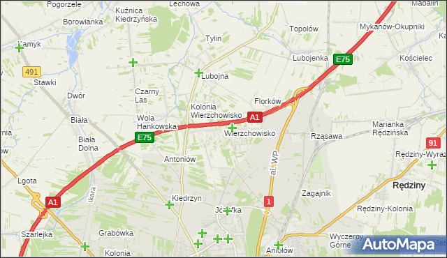 mapa Wierzchowisko gmina Mykanów, Wierzchowisko gmina Mykanów na mapie Targeo