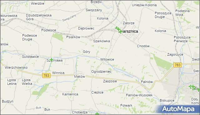 mapa Witowice gmina Charsznica, Witowice gmina Charsznica na mapie Targeo