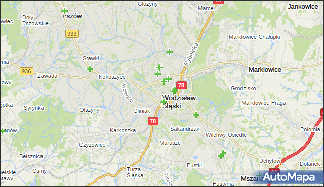 mapa Wodzisławia Śląskiego, Wodzisław Śląski na mapie Targeo