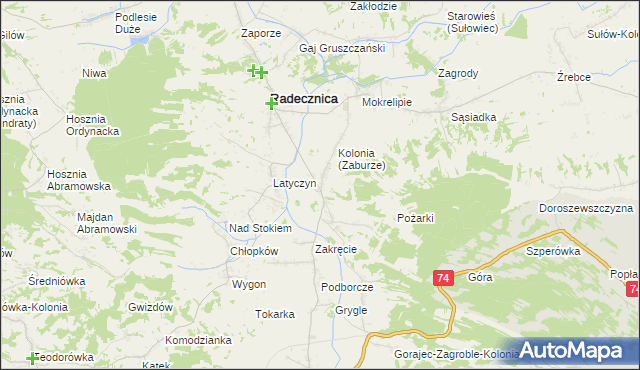 mapa Zaburze gmina Radecznica, Zaburze gmina Radecznica na mapie Targeo