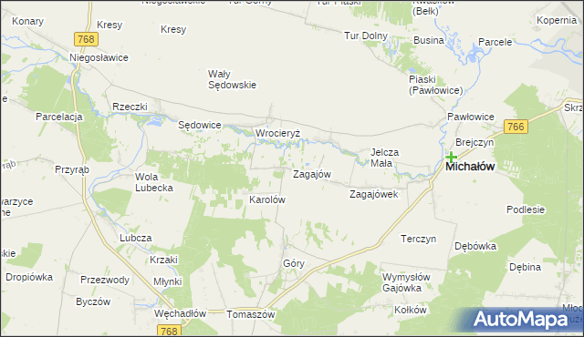 mapa Zagajów gmina Michałów, Zagajów gmina Michałów na mapie Targeo