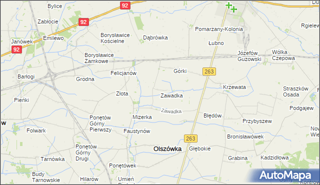 mapa Zawadka gmina Olszówka, Zawadka gmina Olszówka na mapie Targeo