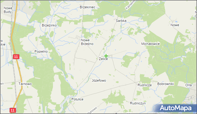 mapa Żelice gmina Wągrowiec, Żelice gmina Wągrowiec na mapie Targeo