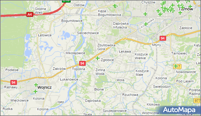 mapa Zgłobice, Zgłobice na mapie Targeo