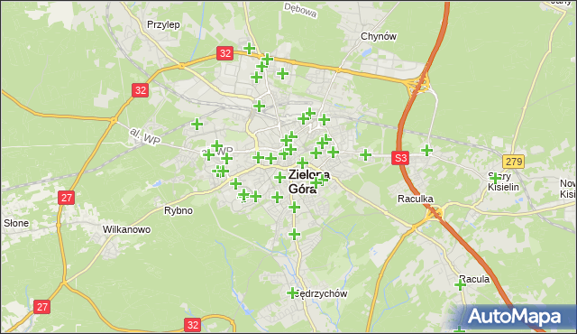 mapa Zielona Góra, Zielona Góra na mapie Targeo