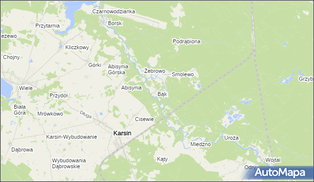 mapa Bąk gmina Karsin, Bąk gmina Karsin na mapie Targeo