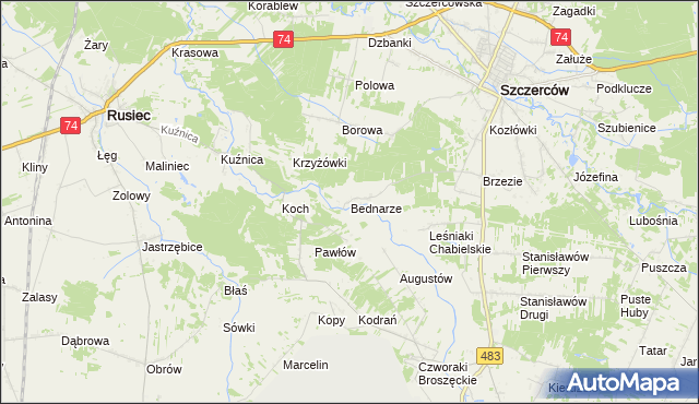 mapa Bednarze gmina Szczerców, Bednarze gmina Szczerców na mapie Targeo