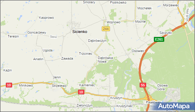 mapa Dąbrówka Nowa gmina Sicienko, Dąbrówka Nowa gmina Sicienko na mapie Targeo