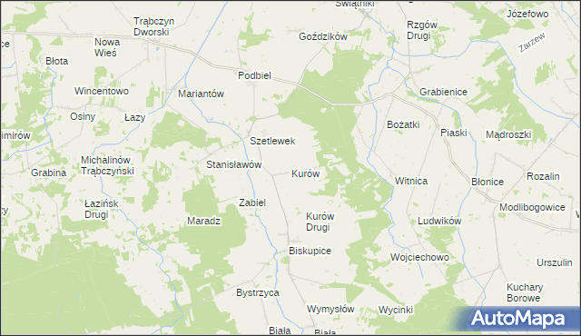 mapa Kurów gmina Rzgów, Kurów gmina Rzgów na mapie Targeo