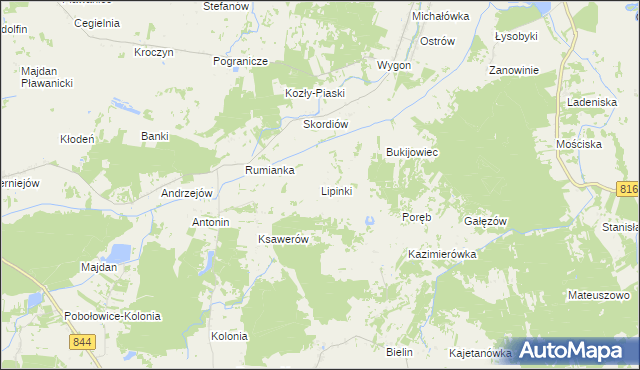 mapa Lipinki gmina Żmudź, Lipinki gmina Żmudź na mapie Targeo