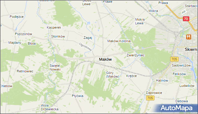 mapa Maków powiat skierniewicki, Maków powiat skierniewicki na mapie Targeo