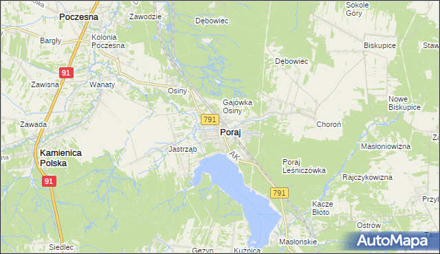 mapa Poraj powiat myszkowski, Poraj powiat myszkowski na mapie Targeo