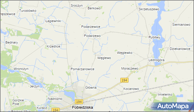 mapa Węglewo gmina Pobiedziska, Węglewo gmina Pobiedziska na mapie Targeo