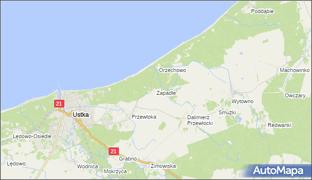 mapa Zapadłe gmina Ustka, Zapadłe gmina Ustka na mapie Targeo