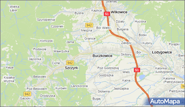 mapa Buczkowice, Buczkowice na mapie Targeo