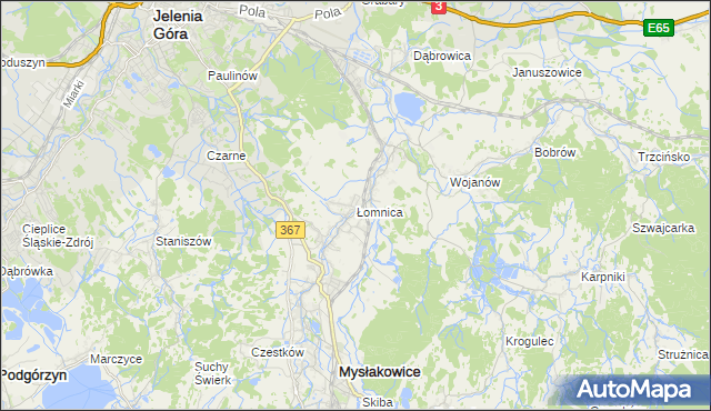 mapa Łomnica gmina Mysłakowice, Łomnica gmina Mysłakowice na mapie Targeo