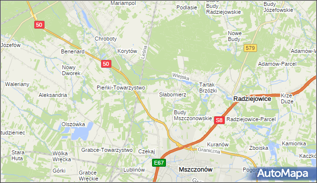 mapa Słabomierz gmina Radziejowice, Słabomierz gmina Radziejowice na mapie Targeo