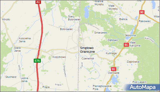 mapa Smętowo Graniczne, Smętowo Graniczne na mapie Targeo