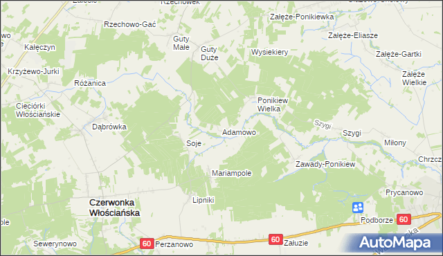 mapa Adamowo gmina Czerwonka, Adamowo gmina Czerwonka na mapie Targeo