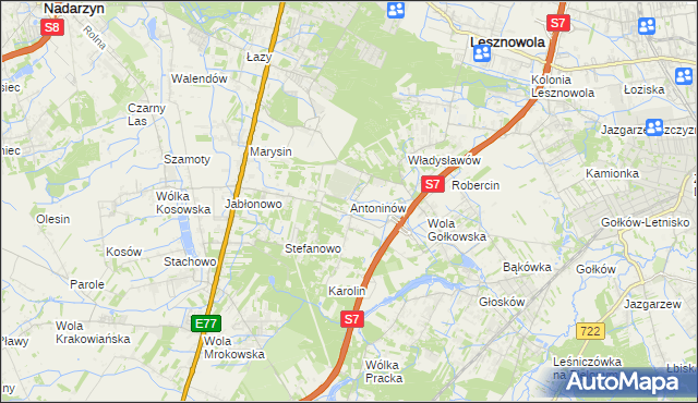 mapa Antoninów gmina Piaseczno, Antoninów gmina Piaseczno na mapie Targeo