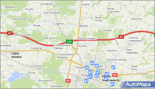 mapa Arynów, Arynów na mapie Targeo