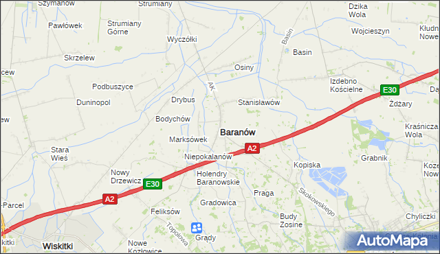 mapa Baranów powiat grodziski, Baranów powiat grodziski na mapie Targeo