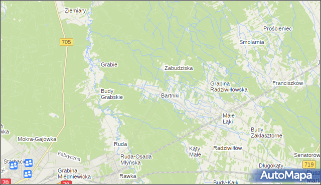 mapa Bartniki gmina Puszcza Mariańska, Bartniki gmina Puszcza Mariańska na mapie Targeo