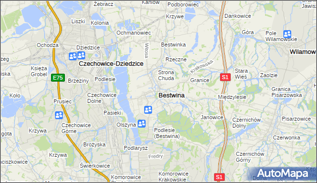 mapa Bestwina, Bestwina na mapie Targeo