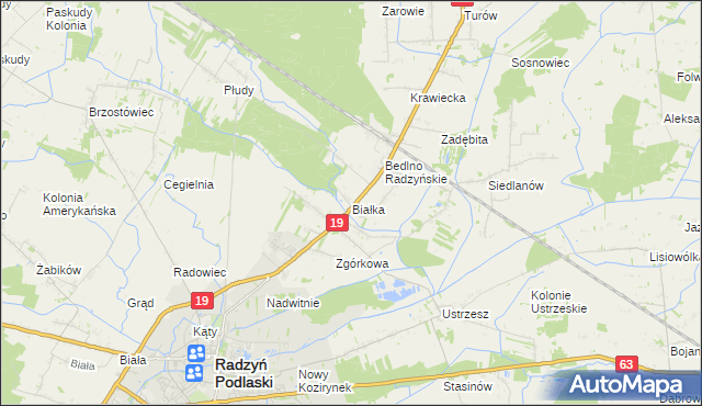mapa Białka gmina Radzyń Podlaski, Białka gmina Radzyń Podlaski na mapie Targeo