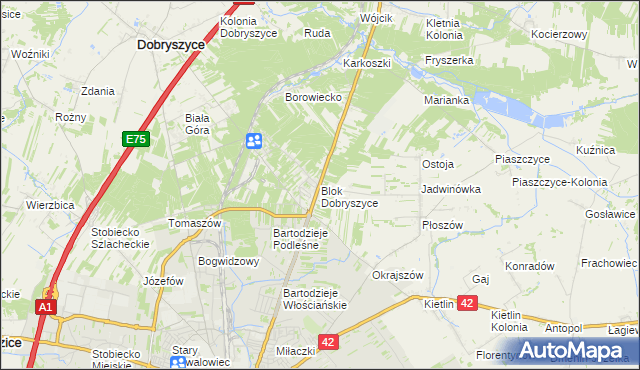 mapa Blok Dobryszyce, Blok Dobryszyce na mapie Targeo