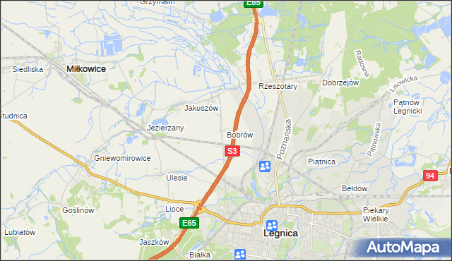 mapa Bobrów gmina Miłkowice, Bobrów gmina Miłkowice na mapie Targeo
