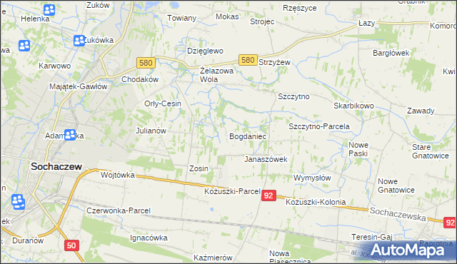 mapa Bogdaniec gmina Sochaczew, Bogdaniec gmina Sochaczew na mapie Targeo