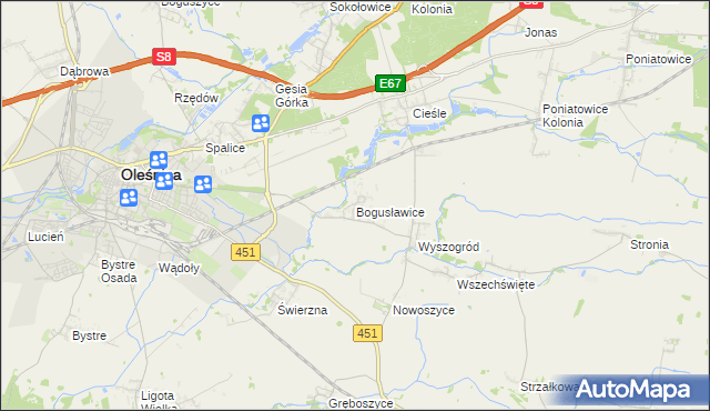 mapa Bogusławice gmina Oleśnica, Bogusławice gmina Oleśnica na mapie Targeo